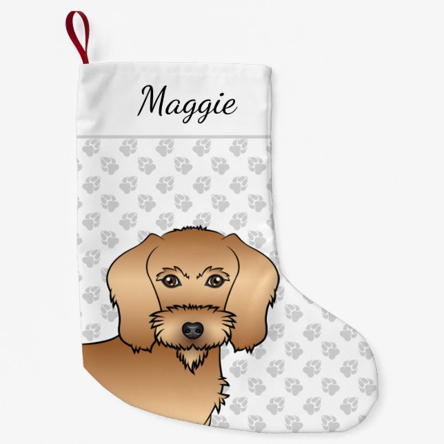 Wheaten Wire Haired Dachshund Head With Name Small Christmas Stocking (Front)