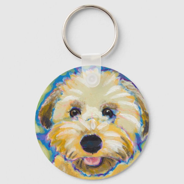 Wheatens Go Beyond Cute fun colourful dog art Keychain (Front)