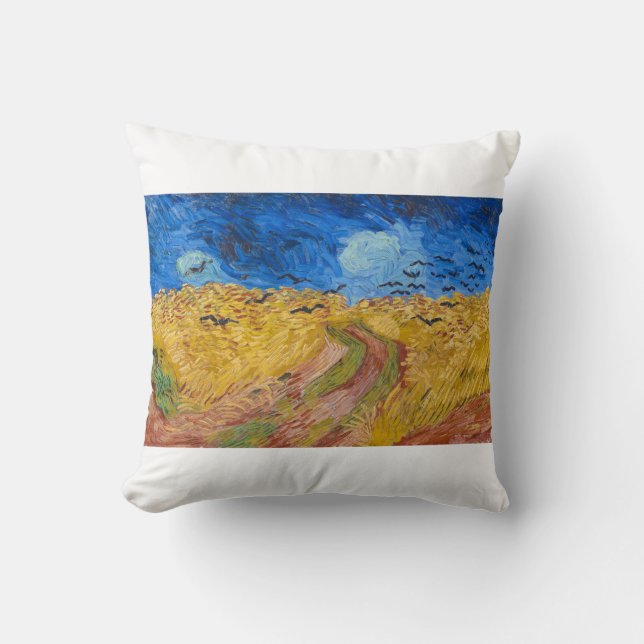 Wheatfield with Crows by Vincent van Gogh Throw Pillow (Front)