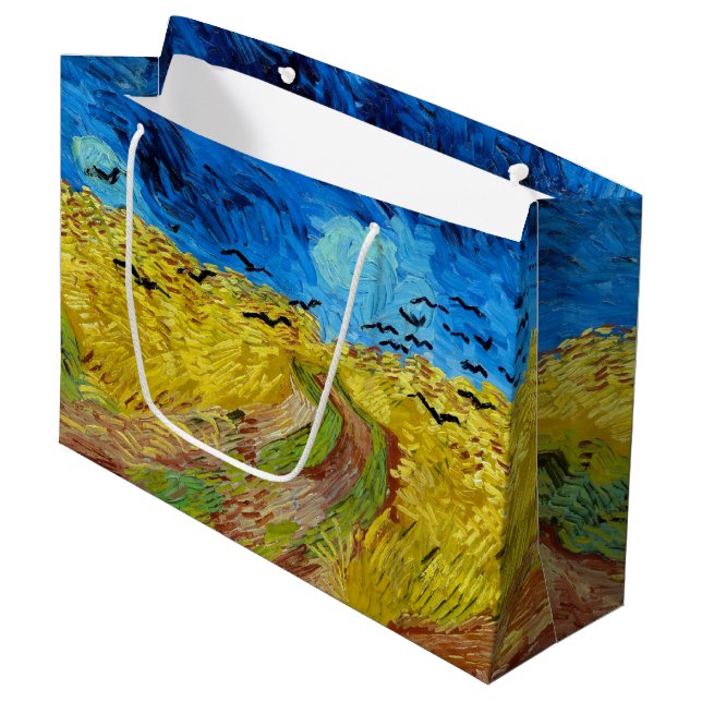 Wheatfield with Crows, Van Gogh Large Gift Bag (Front Angled)