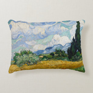 Wheatfield with Cypresses by Vincent Van Gogh Accent Pillow