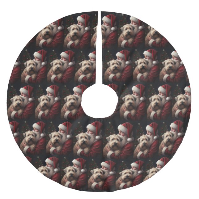 Wheaton Terrier With Santa Claus Festive Christmas Brushed Polyester Tree Skirt (Front)