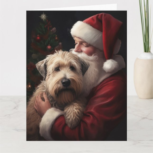 Wheaton Terrier With Santa Claus Festive Christmas Card (Front)