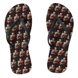 Wheaton Terrier With Santa Claus Festive Christmas Flip Flops