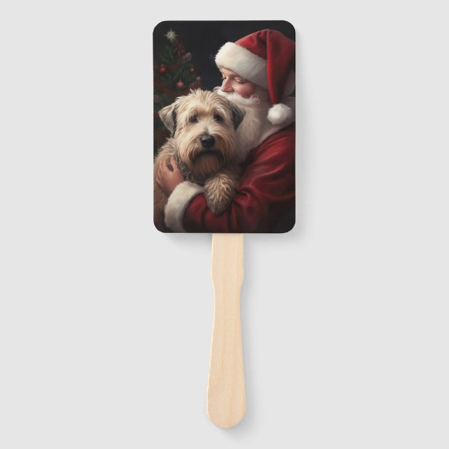 Wheaton Terrier With Santa Claus Festive Christmas Hand Fan (Front)