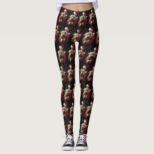 Wheaton Terrier With Santa Claus Festive Christmas Leggings (Front)