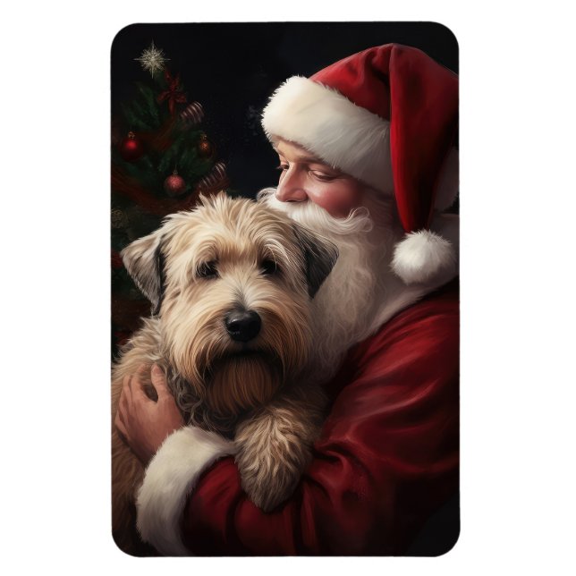 Wheaton Terrier With Santa Claus Festive Christmas Magnet (Vertical)