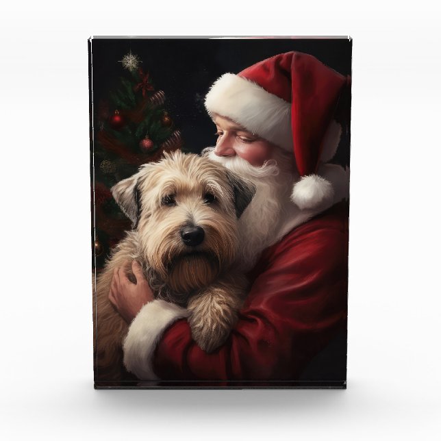 Wheaton Terrier With Santa Claus Festive Christmas Photo Block (Front)