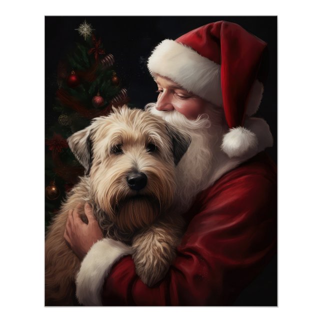 Wheaton Terrier With Santa Claus Festive Christmas Poster (Front)