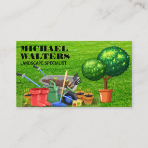 Wheel Barrow Gardening Tools Topiary Business Card