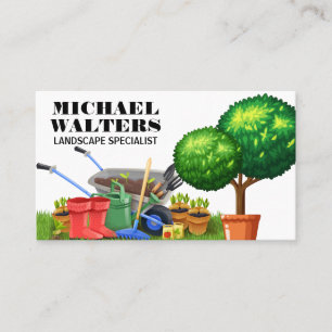 Wheel Barrow Gardening Tools Topiary Business Card