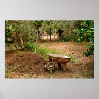 Wheel Barrow Next To Soil Heap Poster