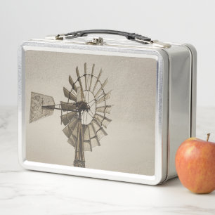 Wheel Of A Windmill Sepia Metal Lunch Box
