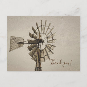 Wheel Of A Windmill Sepia Thank you Postcard