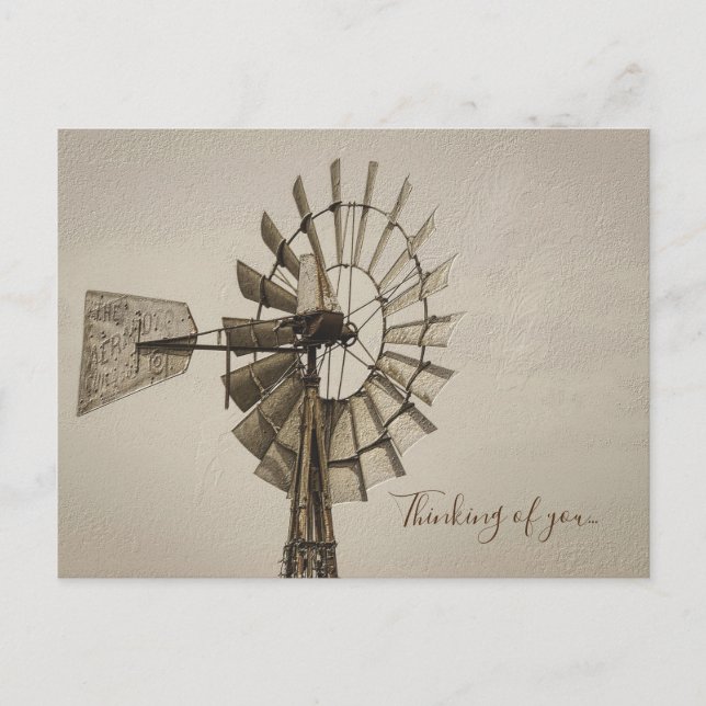 Wheel Of A Windmill Sepia Thinking Of You Postcard (Front)