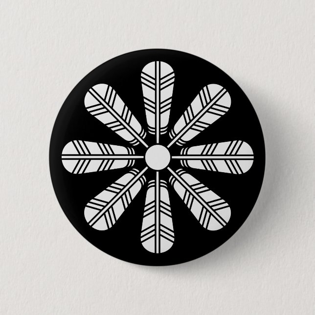 Wheel of eight hawk feathers 2 inch round button (Front)