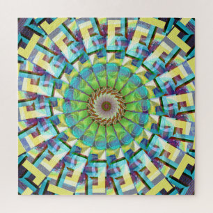 Wheel of Fortune Abstract Boho Groovy Fractal Art Jigsaw Puzzle