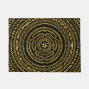 Wheel of Hecate Greek Key Black and Gold Doormat