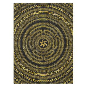 Wheel of Hecate Greek Key Black and Gold Tablecloth