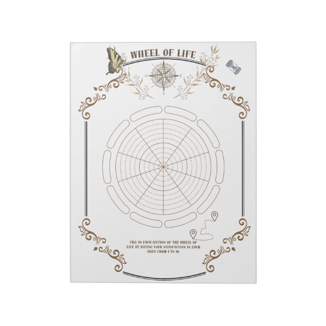 Wheel of Life Printable for Personal Growth Notepad (Rotated)