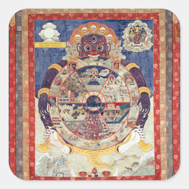 Wheel of Life Tibetan Buddhist Art Square Sticker (Front)