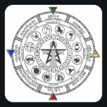 Wheel of the Year Zodiac Sabbats Runes Square Sticker<br><div class="desc">This Pagan Wheel of the year depicts the 8 Holy Days or Sabbats with the Zodiac Signs and Elder Furtharc Runes and the Four Elements.</div>