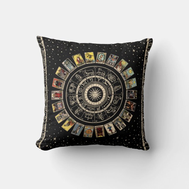 Wheel of the Zodiac, Astrology Chart and the Major Throw Pillow (Front)