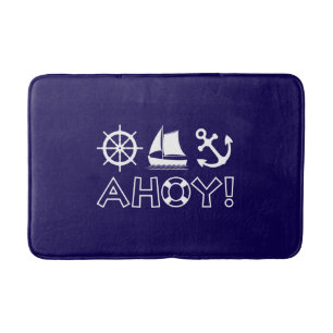 Wheel Sailboat Anchor Ahoy! White Bath Mat