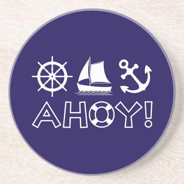 Wheel Sailboat Anchor Ahoy! White Coaster (Front)