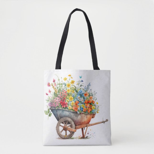 Wheelbarrel Full Of Fresh Flowers Tote Bag (Front)