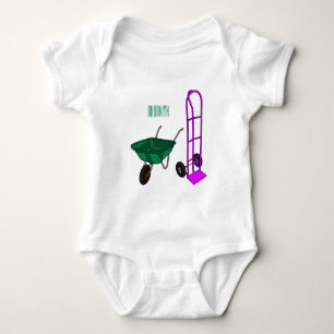 Wheelbarrow & hand trolley cartoon illustration baby bodysuit