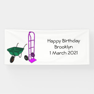 Wheelbarrow & hand trolley cartoon illustration banner