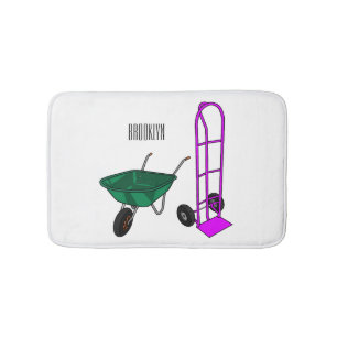 Wheelbarrow & hand trolley cartoon illustration bath mat