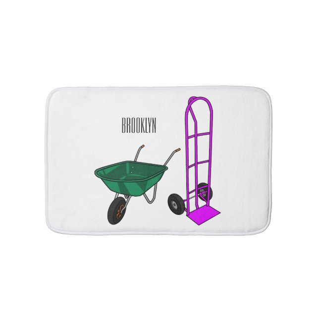 Wheelbarrow & hand trolley cartoon illustration bath mat (Front)