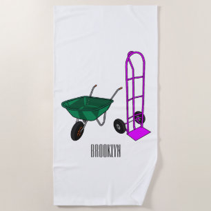 Wheelbarrow & hand trolley cartoon illustration beach towel