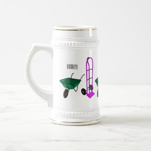Wheelbarrow & hand trolley cartoon illustration beer stein