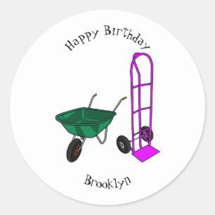 Wheelbarrow & hand trolley cartoon illustration classic round sticker
