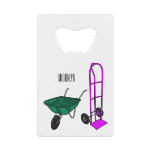 Wheelbarrow & hand trolley cartoon illustration credit card bottle opener