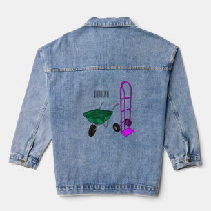 Wheelbarrow & hand trolley cartoon illustration denim jacket