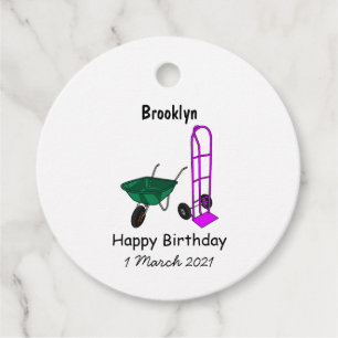 Wheelbarrow & hand trolley cartoon illustration favour tags