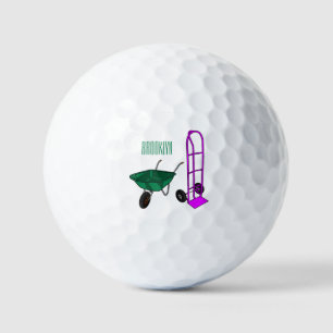 Wheelbarrow & hand trolley cartoon illustration golf balls