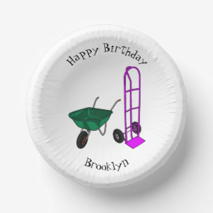 Wheelbarrow & hand trolley cartoon illustration paper plate