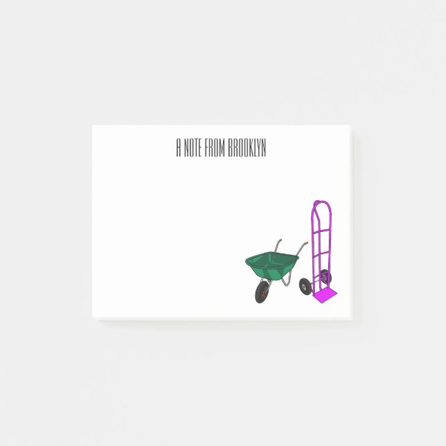 Wheelbarrow & hand trolley cartoon illustration post-it notes (Front)