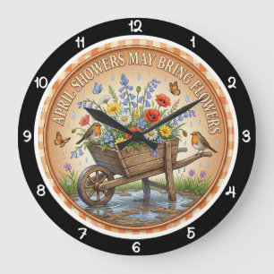 Wheelbarrow Wildflower Spring Heritage Large Clock