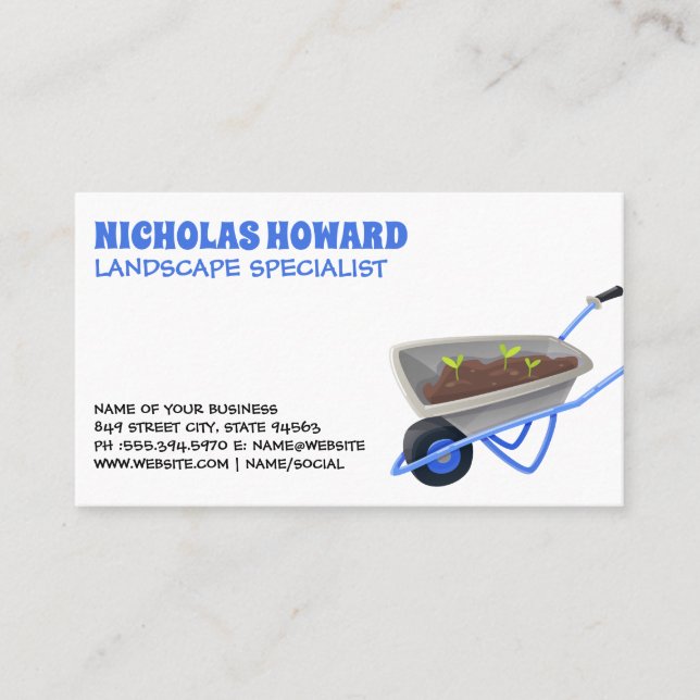 Wheelbarrow with Seedling Plants Business Card (Front)