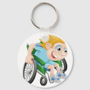 Wheelchair racing cartoon man keychain
