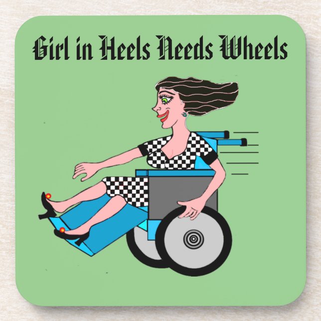 Wheelchair Redhead Customize Text Beverage Coaster (Front)