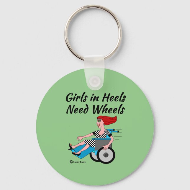 Wheelchair Redheaded Girl in Heels roll Keychain (Front)