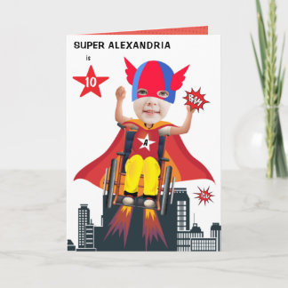 Wheelchair Superhero Girl 💥 Flying Hero Birthday Card