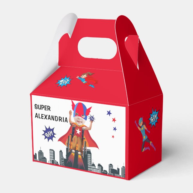 Wheelchair Superhero Girl Flying Hero Birthday Favor Box (Front Side)